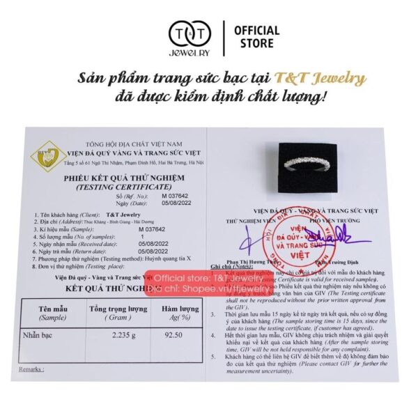 Nhẫn Bạc Nữ Chữ X Một Hàng Đá T&T Jewelry cao cấp NN029 - Ảnh 8
