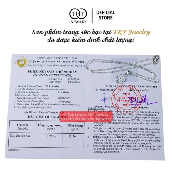 Dây chuyền Bạc nữ Hoa Bốn Lá s925 Mặt Đá Tròn T&T Jewelry cao cấp DC04 - Ảnh 8