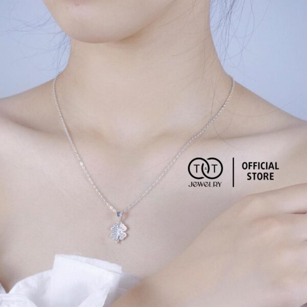 Dây chuyền Bạc nữ Hoa Bốn Lá s925 Mặt Đá Tròn T&T Jewelry cao cấp DC04 - Ảnh 7