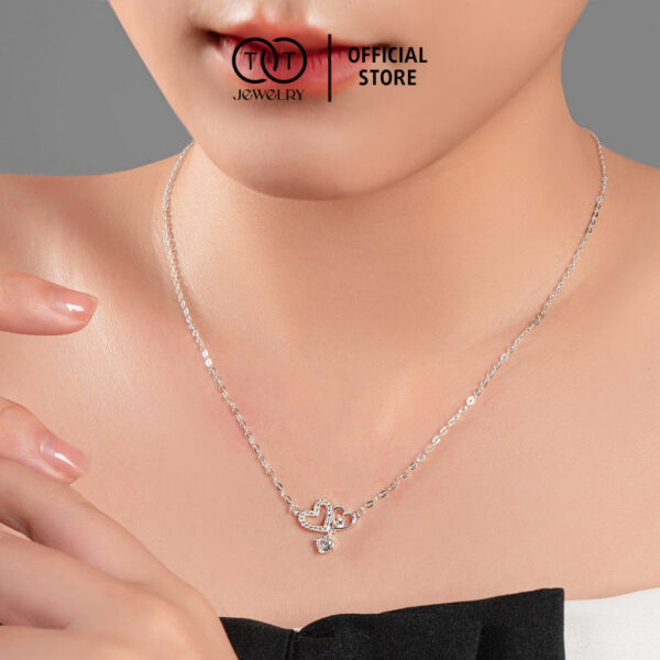 Dây Chuyền Nữ Bạc Ý S925 Tim Đôi Đá Chủ Thanh Lịch - T&T Jewelry DC031 - Ảnh 7