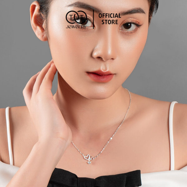 Dây Chuyền Nữ Bạc Ý S925 Tim Đôi Đá Chủ Thanh Lịch - T&T Jewelry DC031 - Ảnh 9