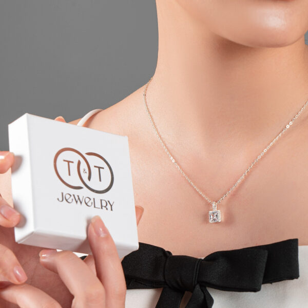 Dây Chuyền Nữ Bạc Ý S925 Mặt Vuông Đính Đá Tinh Tế - T&T Jewelry DC030 - Ảnh 8