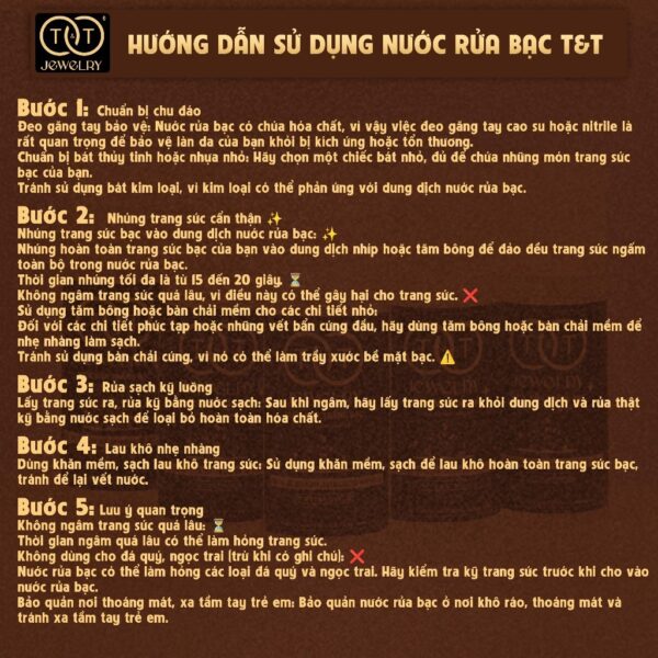 Nước rửa trang sức Bạc T&T Jewelry, dung dịch Tẩy Trắng, Làm Sáng trang sức Bạc TRB01 - Ảnh 5