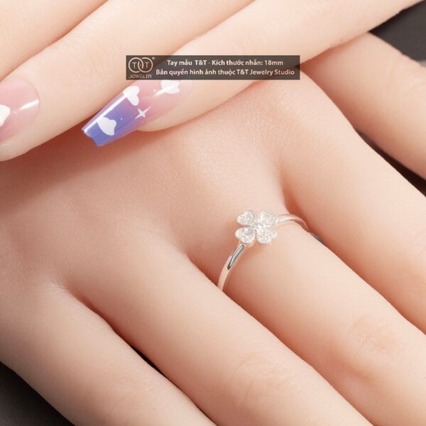 Nhẫn Bạc Nữ Cỏ Bốn Lá May Mắn Tinh Khôi Đính Đá CZ Tinh Tế T&T Jewelry NN065 - Ảnh 7