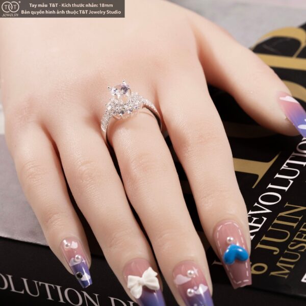 Nhẫn Bạc Nữ Bông Hoa Nữ Hoàng Quyền Quý Đính Đá CZ Siêu Sáng Sang Trọng T&T Jewelry NN019 - Ảnh 9