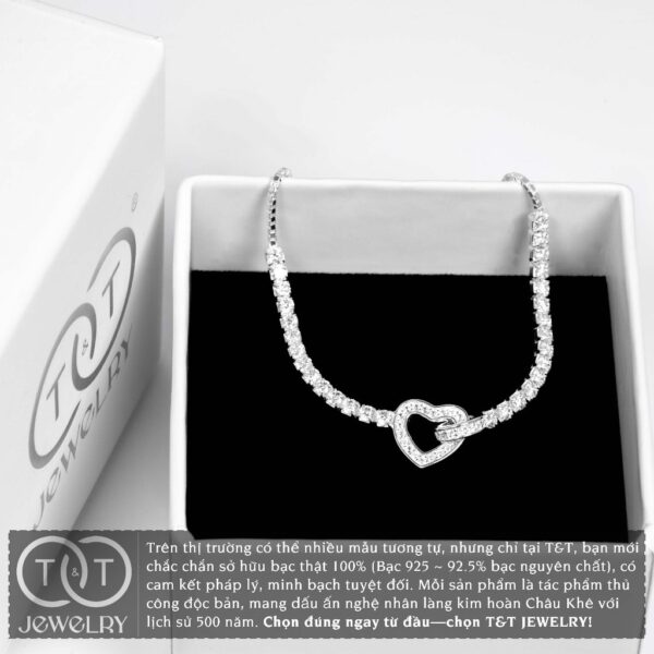 Lắc Tay Bạc Nữ S925 Trái Tim Lồng Kép Đính Đá CZ Lấp Lánh Tinh Xảo từ T&T Jewelry LT54258 - Ảnh 8