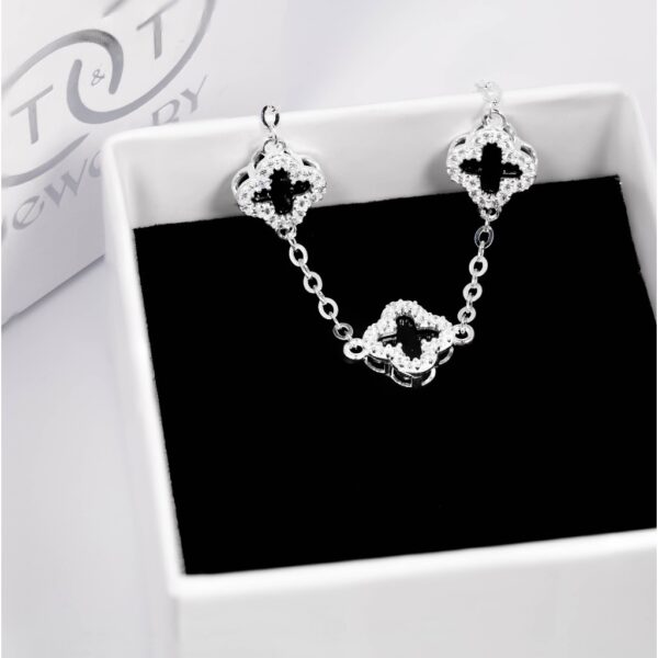 Lắc tay Bạc Nữ S925 Cỏ Bốn Lá May Mắn Viền Đá CZ Lấp Lánh Tinh Xảo từ T&T Jewelry LT542511 - Ảnh 8