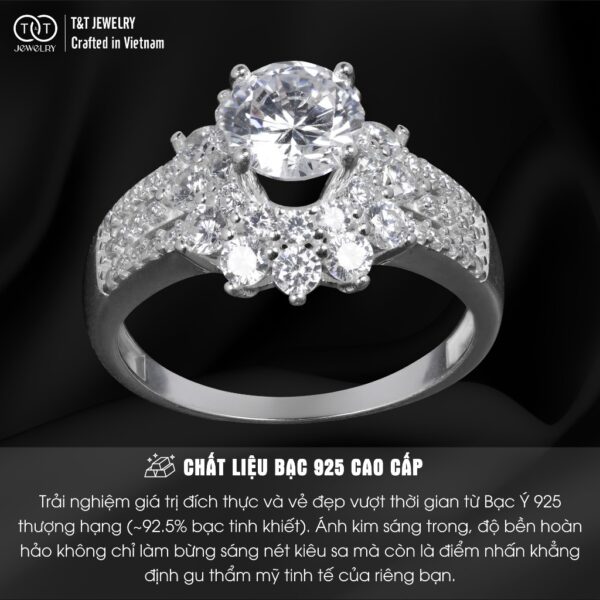 Nhẫn Bạc Nữ Bông Hoa Nữ Hoàng Quyền Quý Đính Đá CZ Siêu Sáng Sang Trọng T&T Jewelry NN019 - Ảnh 4
