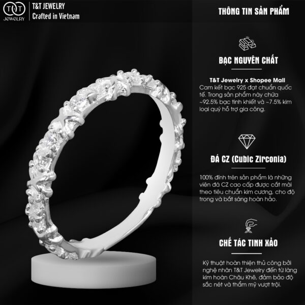 Nhẫn Bạc Nữ Chữ X Một Hàng Đá T&T Jewelry cao cấp NN029 - Ảnh 4