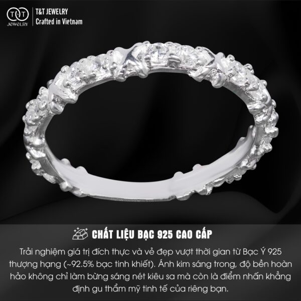 Nhẫn Bạc Nữ Chữ X Một Hàng Đá T&T Jewelry cao cấp NN029 - Ảnh 3