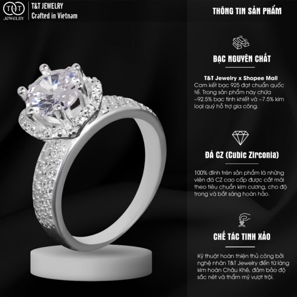 Nhẫn Bạc Nữ Vương Miện Hoàng Gia Quý Phái,Sang Trọng T&T Jewelry NN066 - Ảnh 3