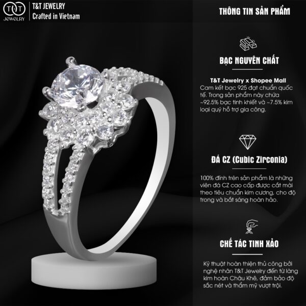 Nhẫn Bạc Nữ Bông Sen Nở Rộ, Thiết Kế Tinh Xảo, Đá CZ Tỏa Sáng Như Ánh Trăng Rằm T&T Jewelry NT2365 - Ảnh 4