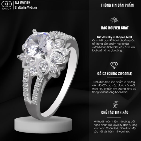 Nhẫn Bạc Nữ Họa Tiết Hoa Sen Tinh Xảo, Cao Cấp T&T Jewelry NN067 - Ảnh 4