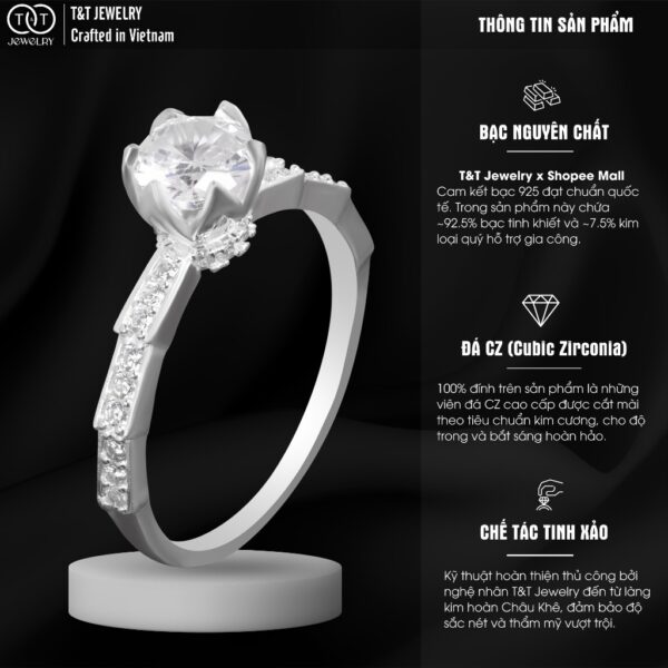 Nhẫn Bạc Nữ Dáng Vương Miện Búp Sen Kiêu Hãnh Đính Đá CZ Tinh Xảo T&T Jewelry NN061 - Ảnh 4