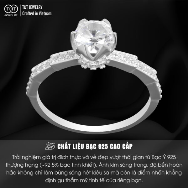 Nhẫn Bạc Nữ Dáng Vương Miện Búp Sen Kiêu Hãnh Đính Đá CZ Tinh Xảo T&T Jewelry NN061 - Ảnh 3