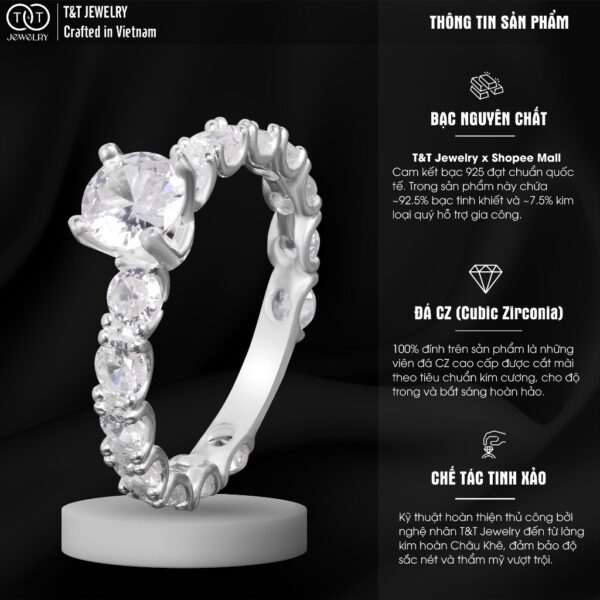 Nhẫn Bạc Nữ Dòng Sông Tinh Tú Lộng Lẫy Đính Full Đá CZ Sang Trọng T&T Jewelry NN068 - Ảnh 3