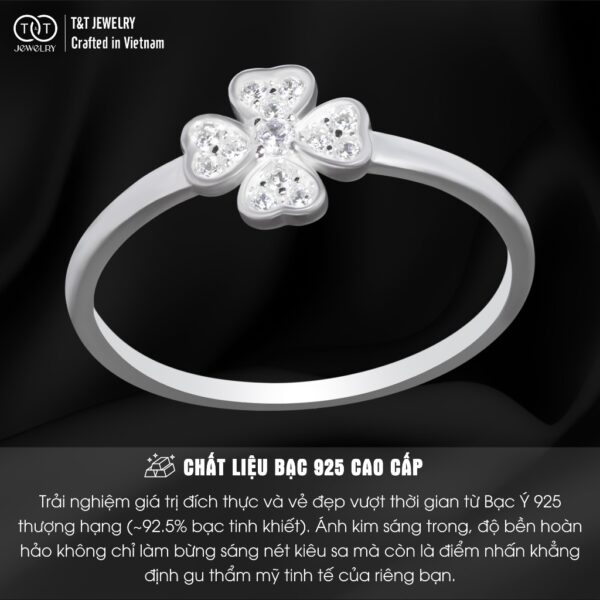 Nhẫn Bạc Nữ Cỏ Bốn Lá May Mắn Tinh Khôi Đính Đá CZ Tinh Tế T&T Jewelry NN065 - Ảnh 4