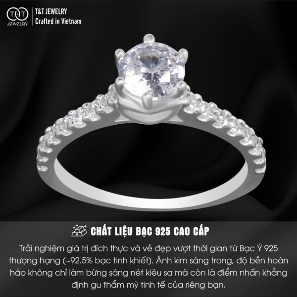 Nhẫn Bạc Nữ 6 Chấu Nạm Đá Thân Nhẫn Lấp Lánh Cao Cấp T&T Jewelry NN0561 - Ảnh 3