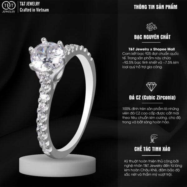 Nhẫn Bạc Nữ 6 Chấu Nạm Đá Thân Nhẫn Lấp Lánh Cao Cấp T&T Jewelry NN0561 - Ảnh 4