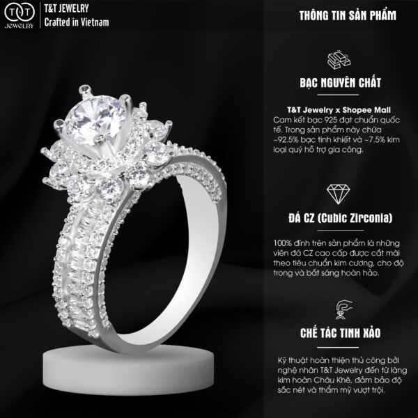 Nhẫn Bạc Nữ Đỉnh Cao Sang Trọng Với Điểm Nhấn Hoa Sen Lộng Lẫy T&T Jewelry NT2251 - Ảnh 3
