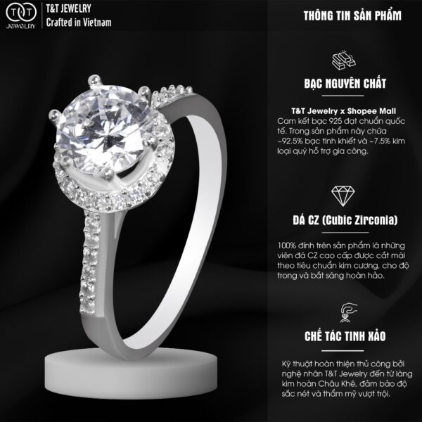 Nhẫn Bạc Nữ Vương Miện Lấp Lánh, Đính Đá CZ Sang Trọng T&T Jewelry N2367 - Ảnh 4