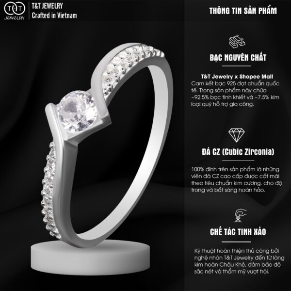 Nhẫn Bạc Nữ Thết Kế Gợn Sóng Tinh Tế Đính Đá CZ Lấp Lánh Sang Trọng T&T Jewelry N2364 - Ảnh 4