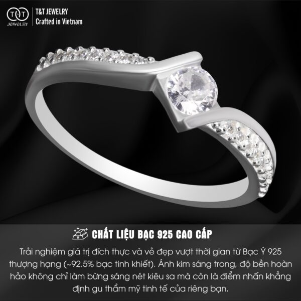 Nhẫn Bạc Nữ Thết Kế Gợn Sóng Tinh Tế Đính Đá CZ Lấp Lánh Sang Trọng T&T Jewelry N2364 - Ảnh 3