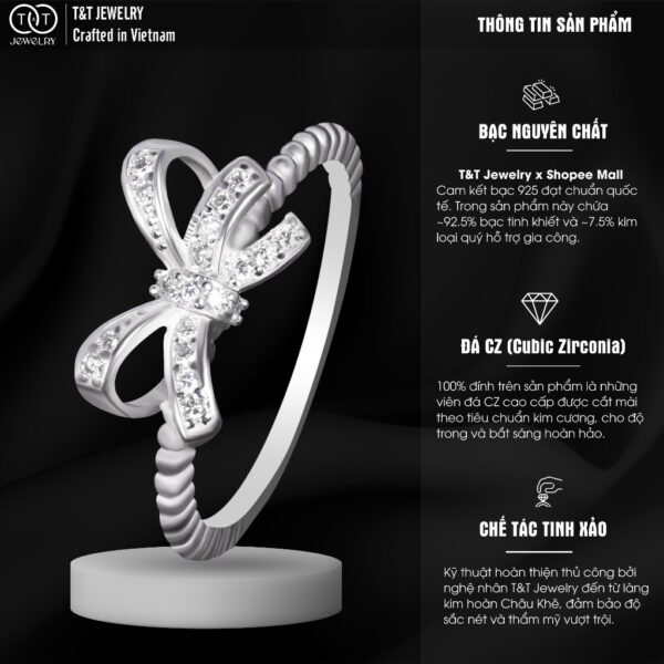 Nhẫn Bạc Nữ Xinh Xắn Hình Nơ Đính Đá CZ Lấp Lánh T&T Jewelry NT2256 - Ảnh 3