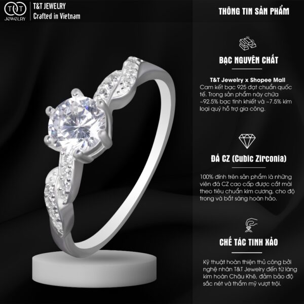 Nhẫn Bạc Nữ Dáng Xoắn Thanh Lịch, Đính Đá CZ Rực Rỡ T&T Jewelry N2254 - Ảnh 3