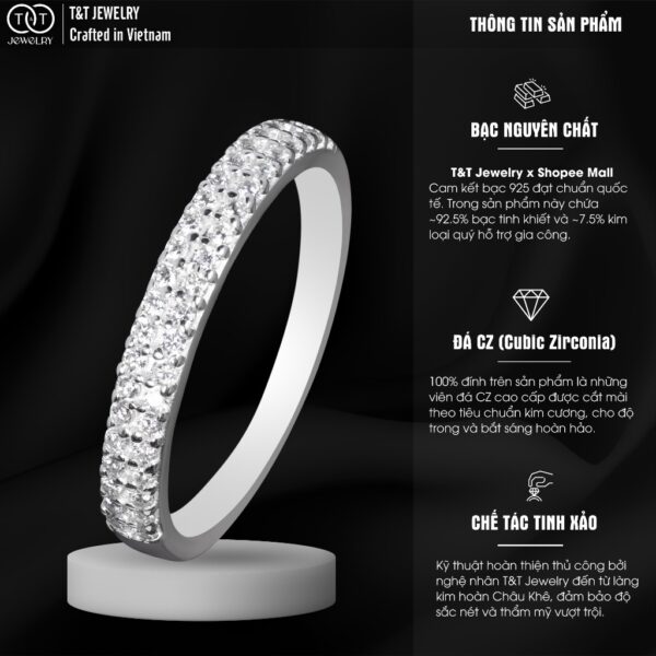 Nhẫn Bạc Nữ Xếp Đôi Tinh Xảo, Lấp Lánh Đá CZ T&T Jewelry N2366 - Ảnh 3