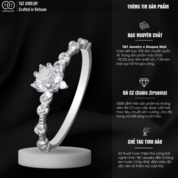 Nhẫn Bạc Nữ Dáng Cành Hoa Tinh Xảo Đính Đá CZ Lấp Lánh T&T Jewelry N2361 - Ảnh 3