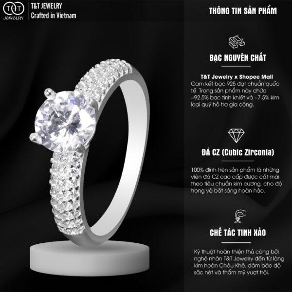 Nhẫn Bạc Nữ Đính Đá CZ Cổ Điển, Lấp Lánh Đỉnh Cao Sang Trọng T&T Jewelry N2259 - Ảnh 3