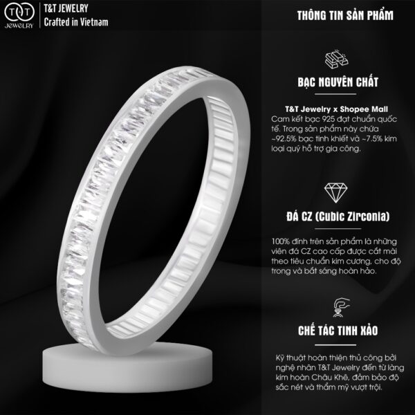 Nhẫn Bạc Nữ Bản Giao Hưởng Ánh Sáng Đính Đá CZ Tinh Xảo - Cá Tính T&T Jewelry NN2362 - Ảnh 3