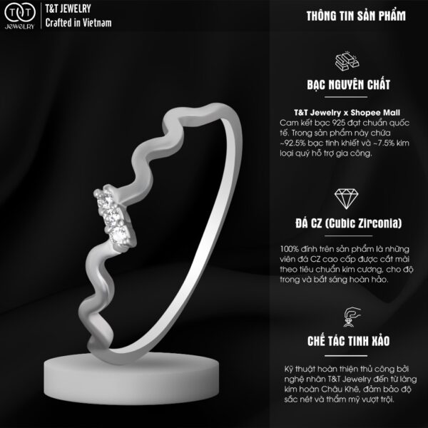 Nhẫn Bạc Nữ Sóng Lượn Tinh Tế Đính Đá CZ Lấp Lánh T&T Jewelry N2255 - Ảnh 3