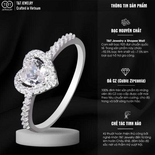 Nhẫn Bạc Nữ Trái Tim Lấp Lánh Tỏa Sáng Tình Yêu T&T Jewelry N2360 - Ảnh 3