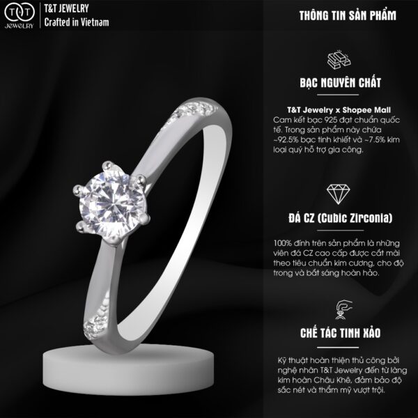 Nhẫn Bạc Nữ Vẻ Đẹp Tinh Khôi Với Đường Nét Uốn Lượn Quyến Rũ T&T Jewelry N23691 - Ảnh 3