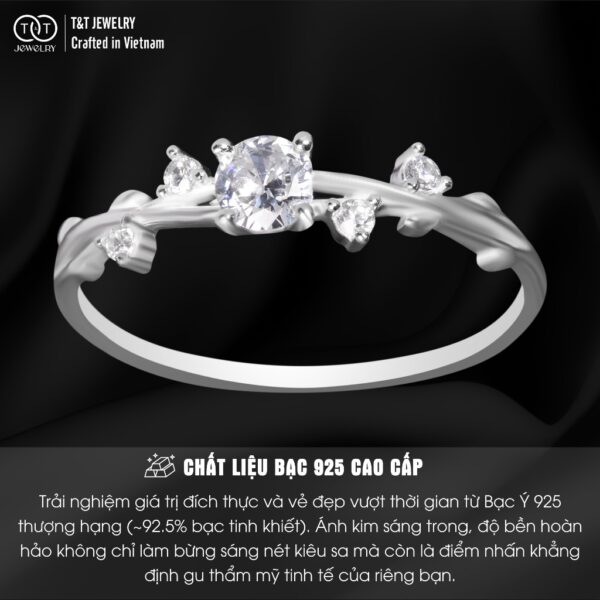 Nhẫn Bạc Nữ Cành Lá Tinh Tế Đính Đá CZ Long Lanh T&T Jewelry N2257 - Ảnh 4