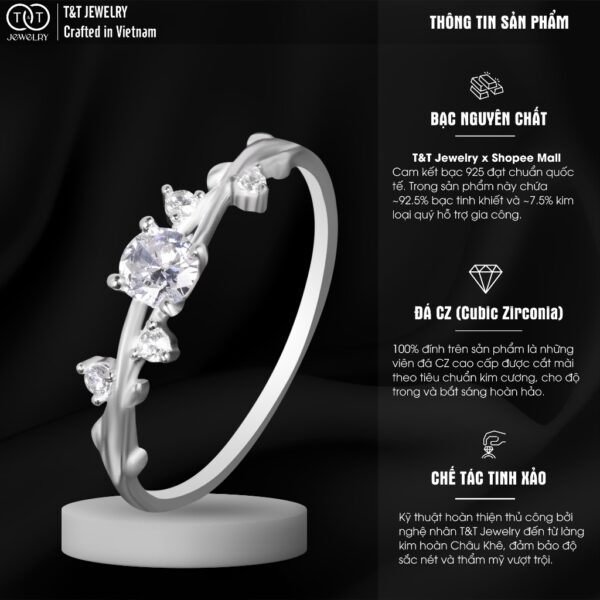 Nhẫn Bạc Nữ Cành Lá Tinh Tế Đính Đá CZ Long Lanh T&T Jewelry N2257 - Ảnh 3