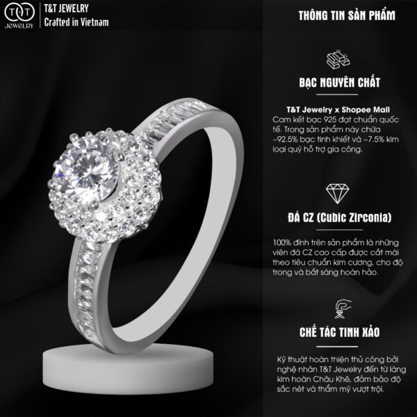 Nhẫn Bạc Nữ Thiết Kế Bông Hoa, Hào Quang Đá CZ Tỏa Sáng Đỉnh Cao T&T Jewelry N2363 - Ảnh 3