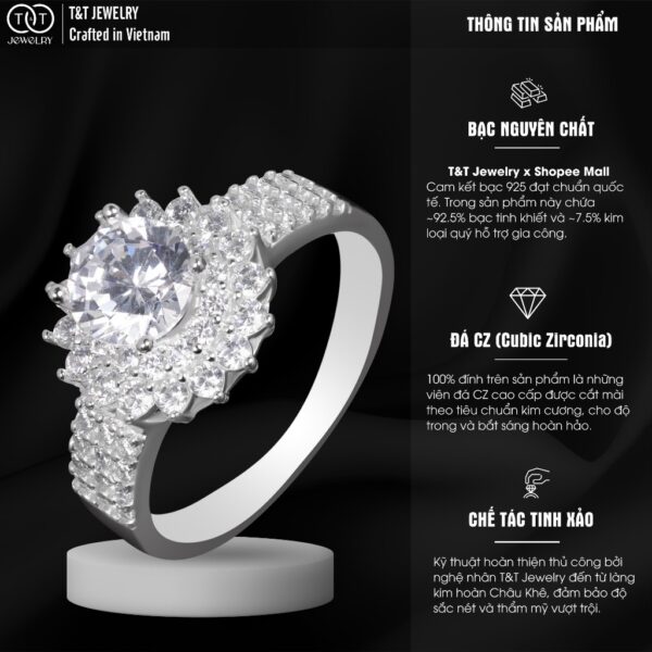 Nhẫn Bạc Nữ s925 Bạc Ý Hoa Rực Rỡ Đá CZ Lấp Lánh Tinh Tế từ T&T Jewelry N2258 - Ảnh 3