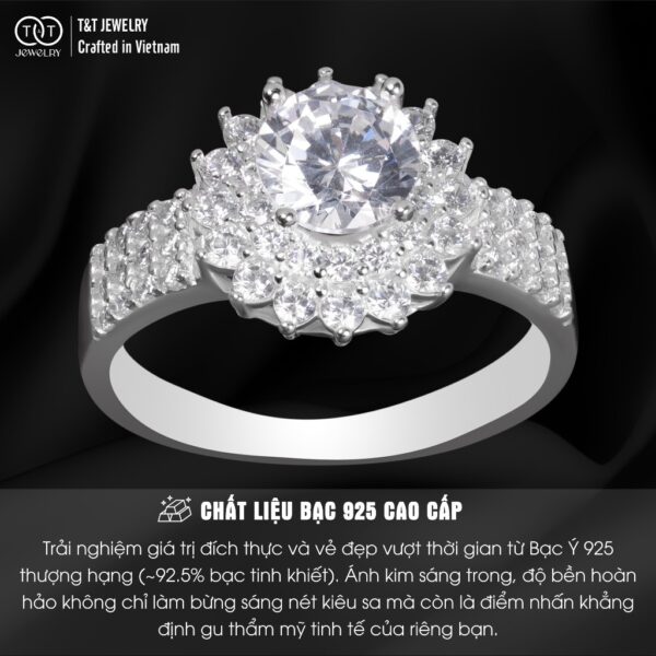Nhẫn Bạc Nữ s925 Bạc Ý Hoa Rực Rỡ Đá CZ Lấp Lánh Tinh Tế từ T&T Jewelry N2258 - Ảnh 4