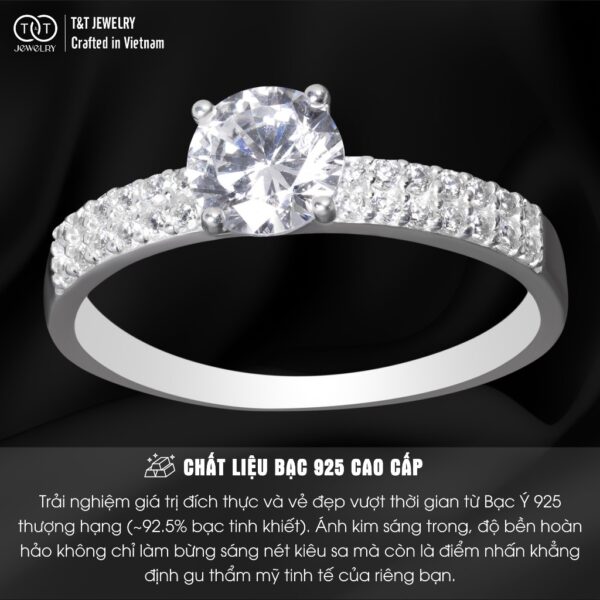 Nhẫn Bạc Nữ Đá Chủ Tròn, Lấp Lánh Viền Đá Tấm Sang Trọng Tinh Xảo T&T Jewelry NT2368 - Ảnh 4
