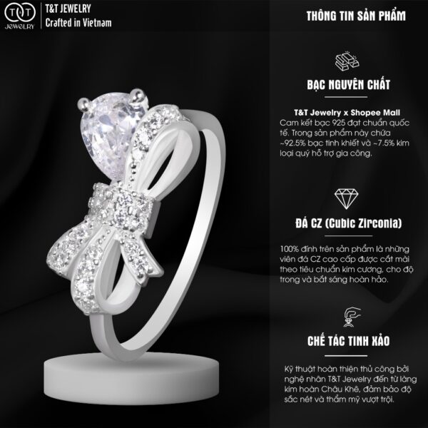 Nhẫn Bạc Nữ Hình Nơ Đính Đá Lấp Lánh Kèm Đá Giọt Lệ Tinh Tế T&T Jewelry N32654 - Ảnh 3
