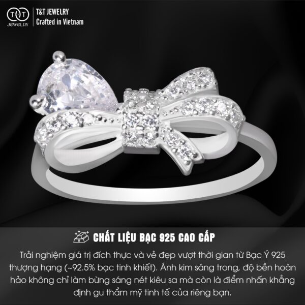Nhẫn Bạc Nữ Hình Nơ Đính Đá Lấp Lánh Kèm Đá Giọt Lệ Tinh Tế T&T Jewelry N32654 - Ảnh 4