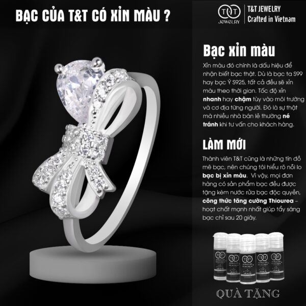 Nhẫn Bạc Nữ Hình Nơ Đính Đá Lấp Lánh Kèm Đá Giọt Lệ Tinh Tế T&T Jewelry N32654 - Ảnh 6