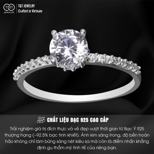 Nhẫn Bạc Nữ S925 Đá Chủ Tròn Rực Rỡ Viền Đá Tấm Tinh Tế Sang Trọng từ T&T Jewelry NT23692 - Ảnh 4