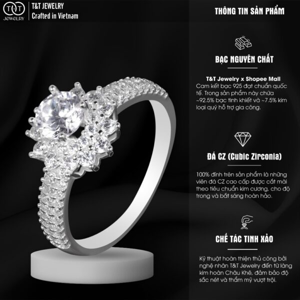 Nhẫn Bạc Nữ Thiết Kế Hoa Đá CZ Lấp Lánh, Đẳng Cấp T&T Jewelry N2253 - Ảnh 3