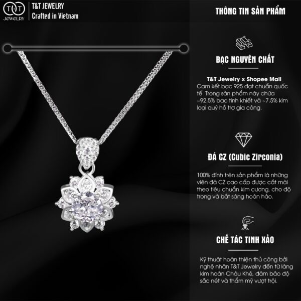 Dây Chuyền Nữ Bạc Ý S925 Họa Tiết Hoa Sen Tinh Xảo Siêu Sáng - Sang Trọng T&T Jewelry DC018 - Ảnh 3