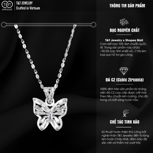 Dây chuyền nữ Bạc Ý S925 Hồ Điệp Cách Điệu Đính Đá CZ T&T Jewelry cao cấp DC0291 - Ảnh 3