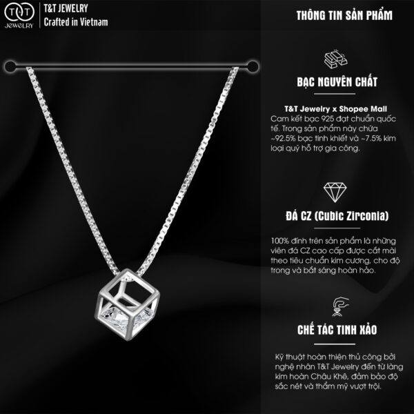 Dây chuyền Bạc nữ Rubik Tinh Xảo s925 Mặt Đá Tròn T&T Jewelry cao cấp DC03 - Ảnh 4